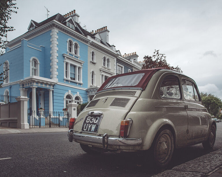 white car outside house in London